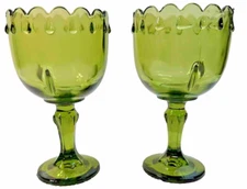 Set Of 2 Indiana Glass Green Teardrop Compote Pillar Candle Holder Planter New