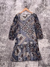 New Calvin Klein Dress 10 Womens Bohemian Pattern Drop Waist Shift 3/4 Sleeve