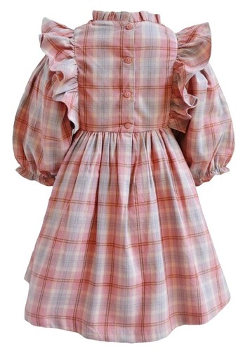 NEW Bonnie Jean Baby Girls Size 3-6M "BLUSH PLAID SMOCKED" Pinafore Ruffle Dress - Picture 3 of 4