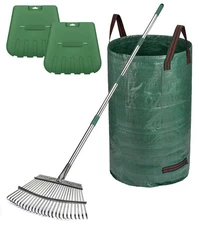 65" Rake,25-Tine Heavy Duty Garden Rake with Leaf Scoops & Bag - Non-Slip Fix...