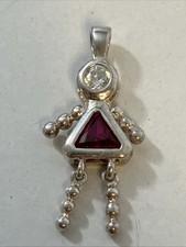 Sterling Silver 925 Charm Pendant Birthstone Baby Girl Ruby Glass Red July 1.25  