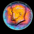 Kennedy Half Dollar 1964 About Uncirculated 90% Silver Monster Rainbow Toning