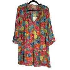 Show Me Your Mumu Floral Tiered Babydoll Mini Dress Pink Blue Green Medium NWT