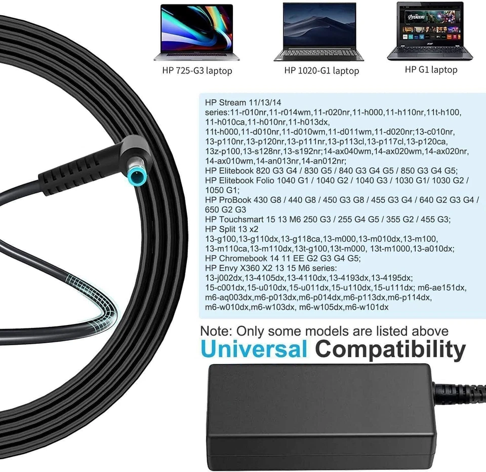 Cable de alimentación cargador portátil 45W para HP 17-por 17-AK 17-CA 17-BS 17-CP 17-CN Foto 3 de 4
