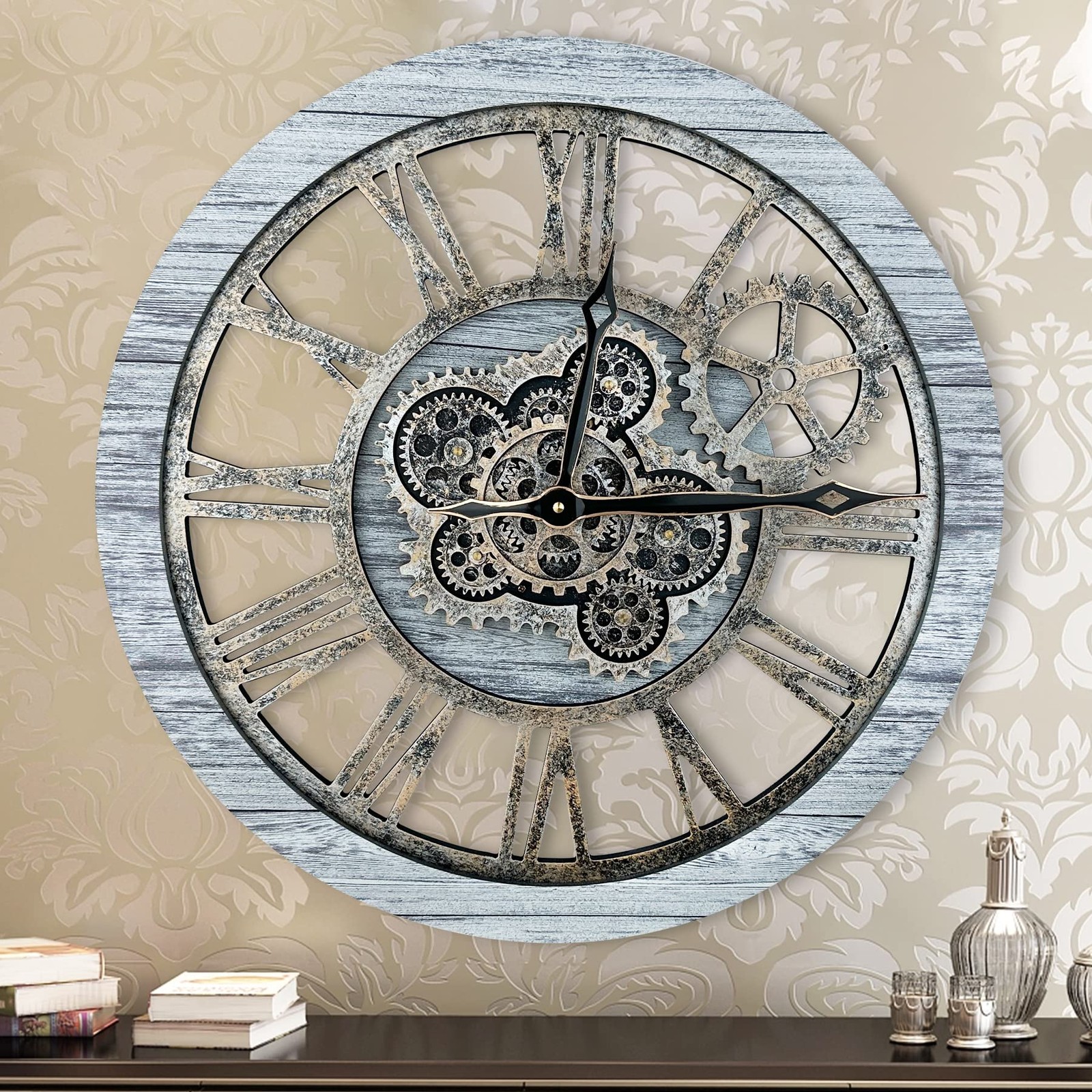 Wall Clock, Clocks for Living Room Decor 20 Inch Big Moving Gears Clock Farmh...