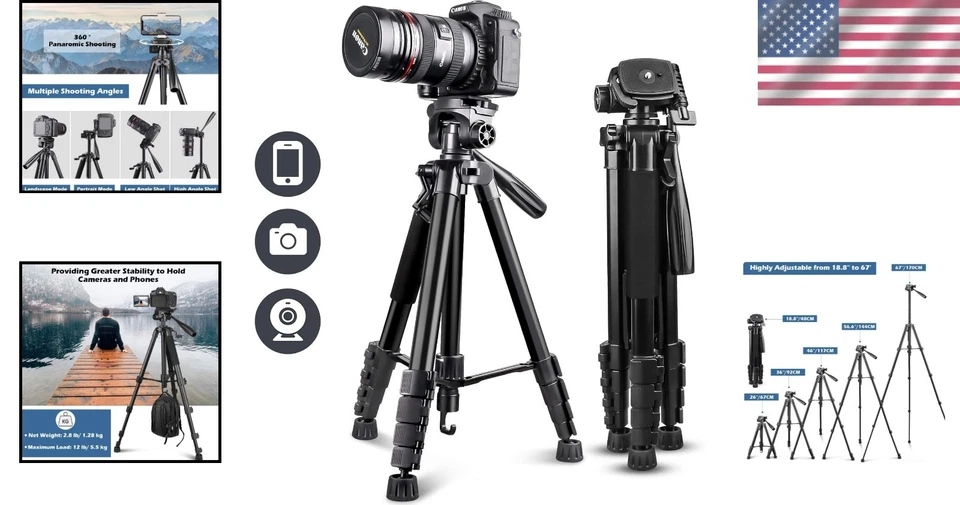67” Tripod with 360° Phone Holder & Remote – Perfect for Creators & Adventurers - Image 2 of 4