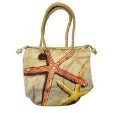 Paul Brent Tote Bag Beach Starfish Seashells & Beaded Drawstring Purse