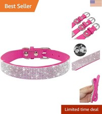 Sparkling Hot Pink Rhinestone Dog Collar   Adjustable Soft Suede for All Breeds