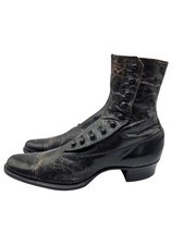 Antique Victorian Black Leather Button Up Boots Shoes Halloween Witch Vignette