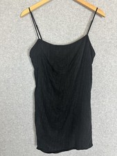 Zara Y2K Crinkle Mini Dress Spaghetti Strap Scoop Neck M Black Dainty Slip Goth