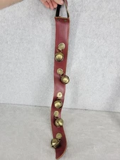 Hanging Leather Sleigh Bells On Red & Black Strap Door Bells Home Décor 25"