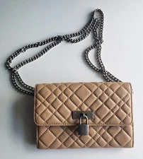 KURT GEIGER LONDON MINI BRIXTON QUILTED CAMEL LEATHER CROSSBODY SHOULDER BAG NWT