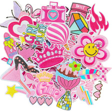36Pcs Pink Iron on Patches, Cute Embroidered Applique Patches for Girls, Decor -