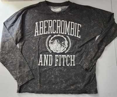 Abercrombie Kids Long Sleeve Graphic Tee Bleached Dark Grey Retro Size 13/14