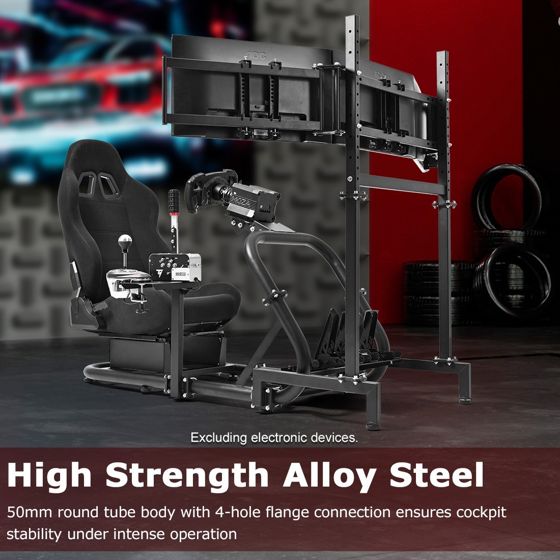 Zootopo Racing Sim Cockpit With Black Seat & Triple TV Stand Fits Thrustmaster