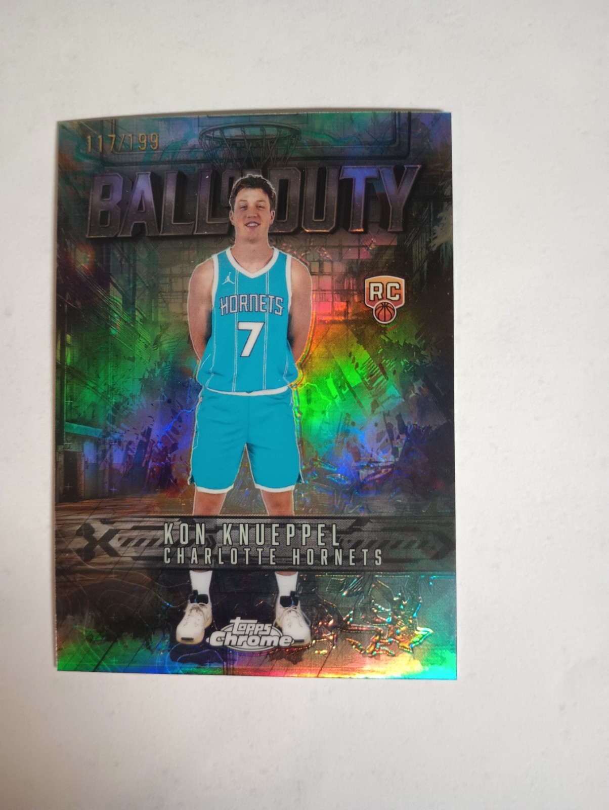 2025 Topps Chrome Kon Knueppel RC Ball Of Duty Aqua Refractor /199 Hornets