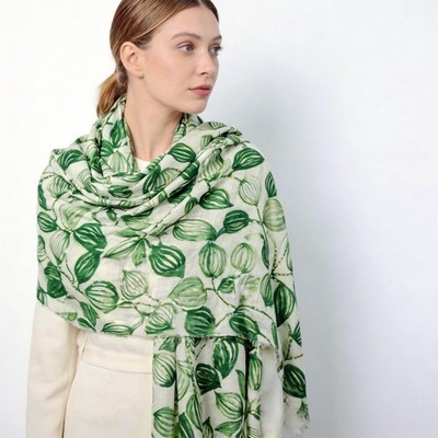 Cotton Feel Foiled Rose Gold Floral Bud Scarf Long Stola with Flower Patterns UK