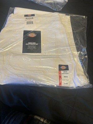 New W/Tags Men s Dickies White Double Knee Relax Fit Utility Pants SZ 38 / 32