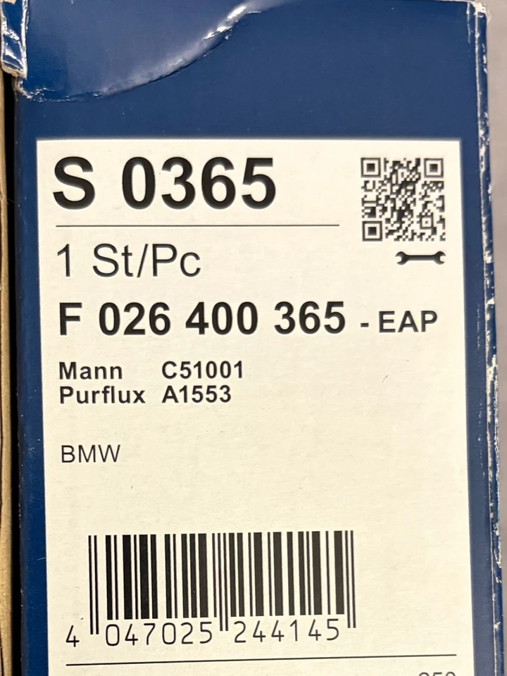 Bosch Air Filter S 0365 F 026 400 365 BMW 4047025244145 NEW - Image 2 of 2
