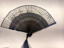 Black Gray Lace Folding Hand Fan with Tassel for Women Special Occasion