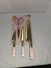 PARIS HILTON 4 PIECE CUTLERY SET PARIS HILTON KITCHEN KNIFE SET PINK & GOLD X4