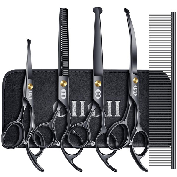 Hundepflege 7 Zoll Profi Fellschneider Hunde Rundspitze Schwarz Pflege Set-image