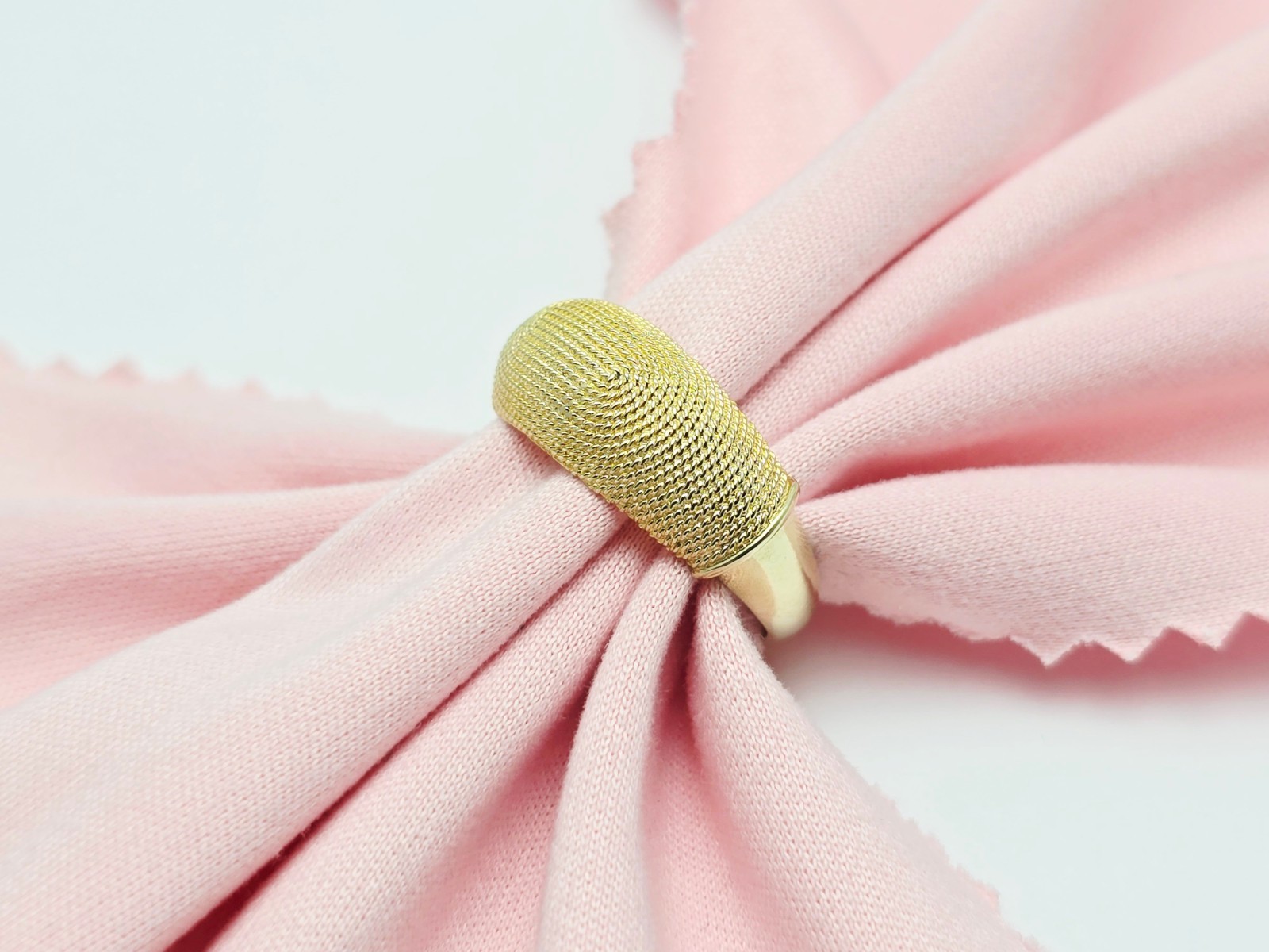 Unique 14K Solid Yellow Gold Granulated Domed Mes… - image 2