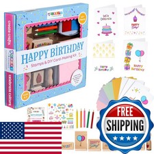 Dcraftsource Birthday Card Making Kit - 11 Wooden Stamps Ink Pad, 12 Cards