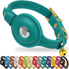 Leather Airtag Cat Collar, w/ Bell, Non Breakaway, Kitten Collars, AirTag Holder