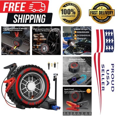 Multi-Function Portable Jump Starter & Compressor - 5000A Power for Emergencies