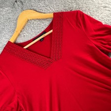 Tommy Hilfiger Womens Red Pleated V-Neck Cott...