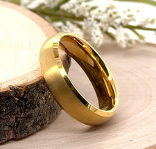 Modern Ring For Christmas Gift Matte Finish Polished Edge Band 6mm Gold Tungsten