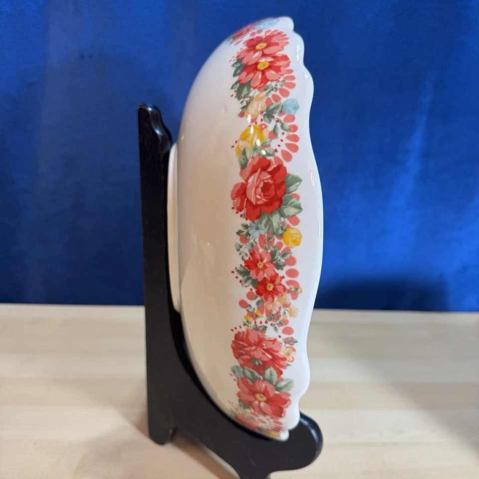 Tigela de servir de massa Pioneer feminina vintage vermelha floral grande talheres - Imagem 4 de 4