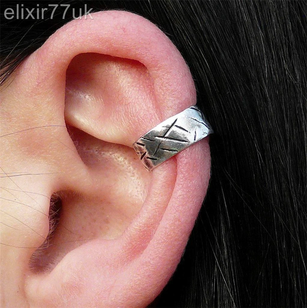 SILVER CELTIC STEAM PUNK EAR CUFF HELIX CARTILAGE CLIP ON EARRING GOTHIC GIFT UK