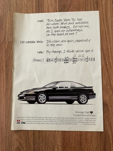 1991 EAGLE TALON TSi Genuine Vintage Ad, Other Side Michael Jordan Foundation Ad