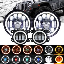 Rgb 7inch Led Headlights Halo 4inch Fog Light Combo For Jeep Wrangler Jk Jku Rgb 7inch Led Headlights Halo 4inch Fog Light Combo For Jeep Wrangler Jk Jku