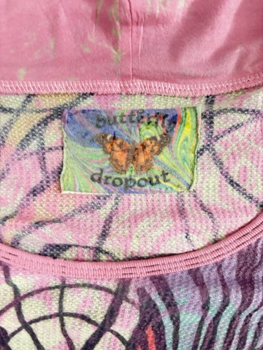 Y2K Butterfly Dropout Short Sleeve Top Hooded Size XS Pink Floral Fairy Grung - 第 3/6 張圖片