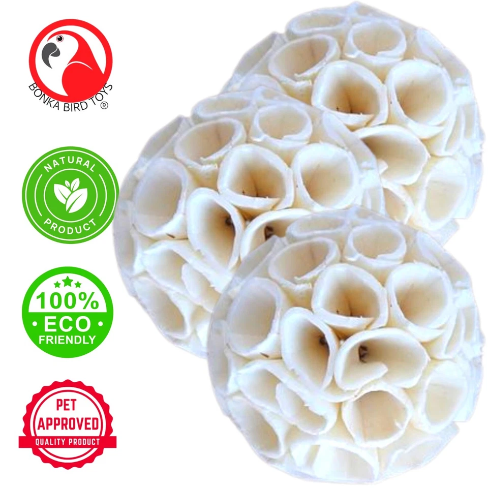 BONKA BIRD TOYS 1215 Pk3 Natural Sola Crepe Ball Chew Shred Foraging Parrot Cockatiel Conure