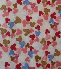 38"L x 63"W Disney Mickey Mouse Blue Brown Red Head Cotton Fabric