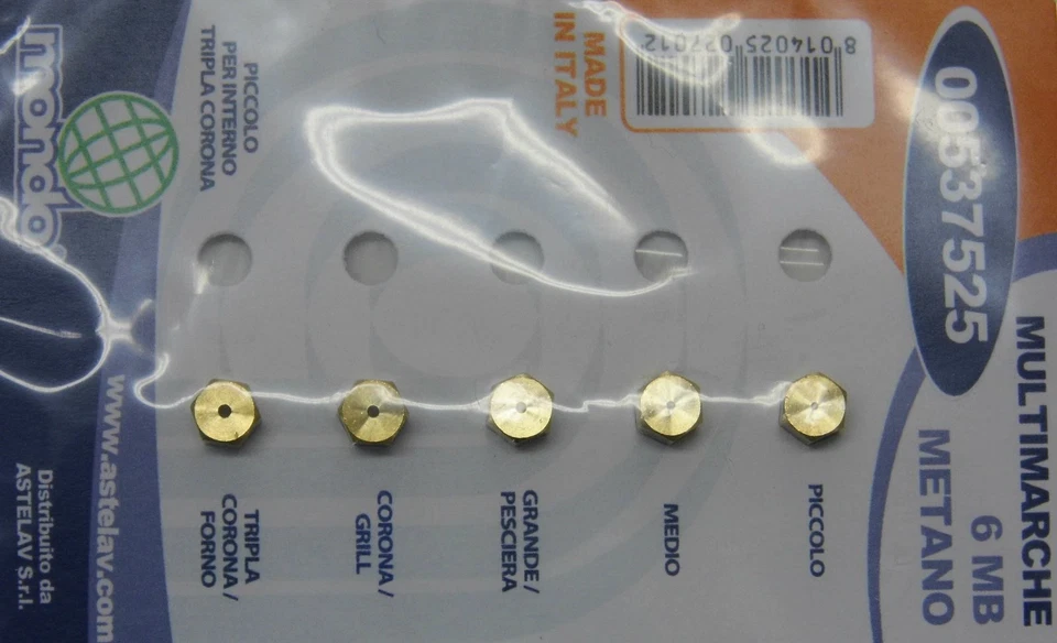 MONDO jeu de 5 injecteurs gaz naturel universel Ø 6mm