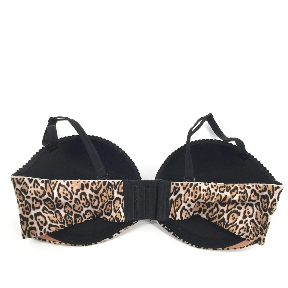 Sujetador Victoria's Secret Muy Sexy Sin Tirantes Estampado Guepardo 34D Marrón Negro Blanco Foto 2 de 4