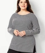 NWT - TALBOTS Women's BATEAU-NECK STRIPE L/S Ivory/Black TUNIC TOP -  M