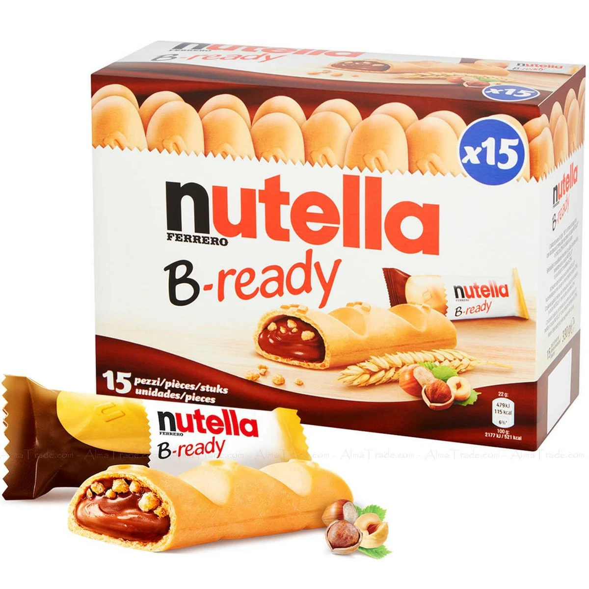 Nutella Ferrero B Ready Crispy Wafer Chocolate HazelNut Sticks Pack of 15 Bars