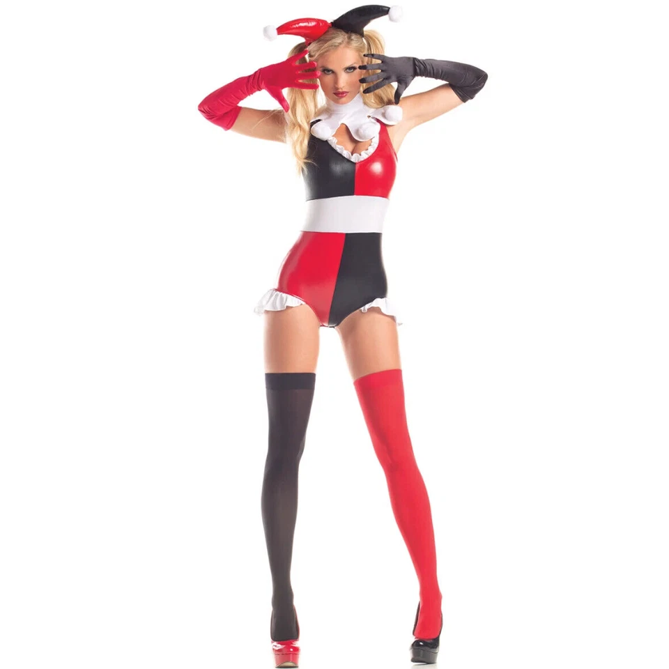 Ladies Harlequin Fancy Dress Adult Jester Halloween Harlequin Outfit - Image 4 of 4