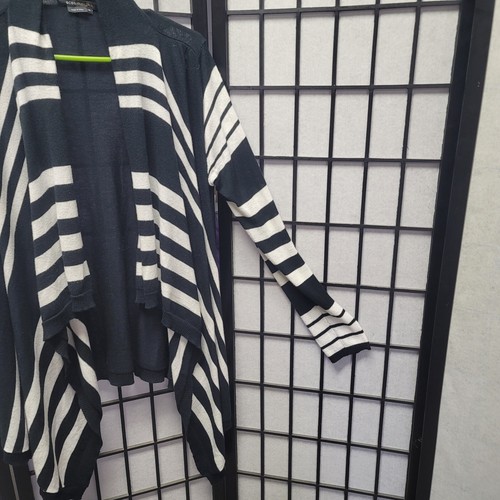 BCBGMAXAZRIA Open Front Long Sleeve Black With White Striped Cardigan XL A26 - Picture 6 of 14