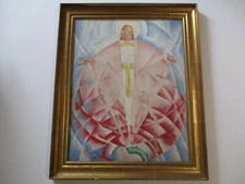 EDYTHE FERRIS PAINTING TRANSCENDENTALISM ICON MADONNA ANTIQUE MODERNIST CUBISM