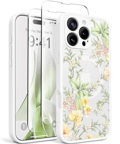 for iPhone 16 Pro Case Compatible with iPhone 16 Pro Case Peach Blossom/Yellow