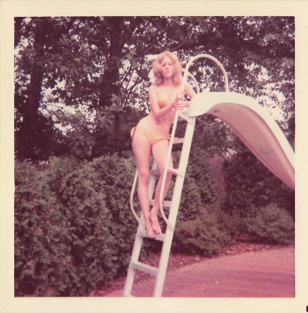 1960s Color Snapshot Sexy MILF Blonde Posing on Pool Slide Stairs Bikini  Babe | eBay