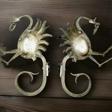 Pair of Antique French Brutalist / Gothic Wrought Iron Dragon Phoenix Sconces