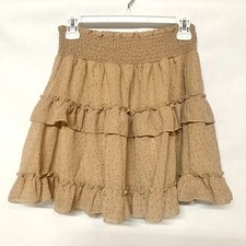 Altar’d State Tan Light Brown Mini Tiered Ruffle Cheetah Print Skirt Women Large
